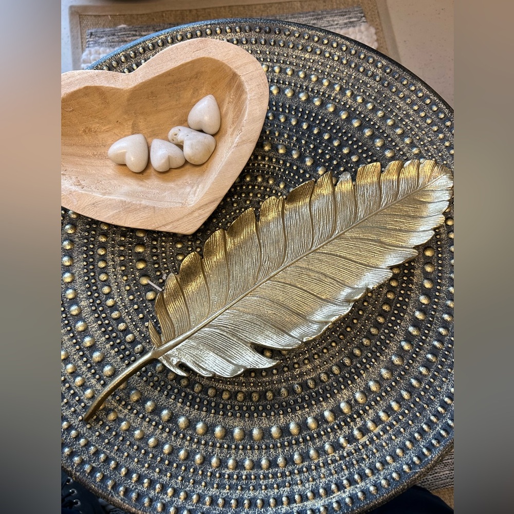 Gold Leaf Decorative Tray, Gold Metal. Made in India